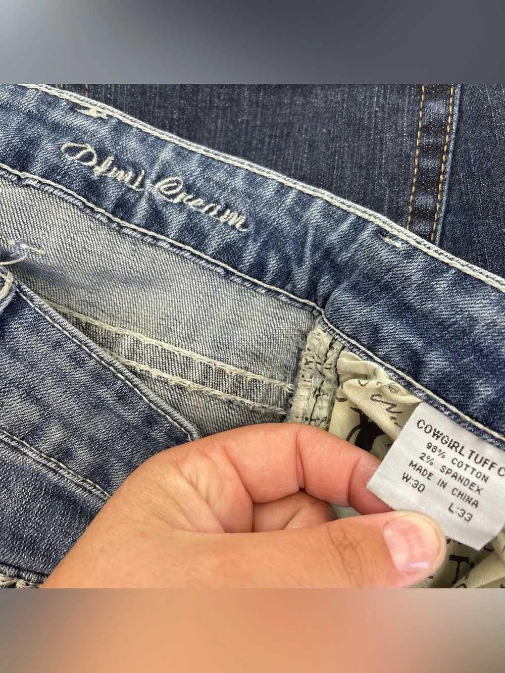 Cowgirl Tuff Company‎ Demi Cream dark blue denim jeans women’s size 30 X 33